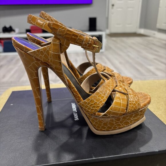 YSL Saint Laurent Tribute High Heels Croc Embossed Yellow - Picture 3 of 5